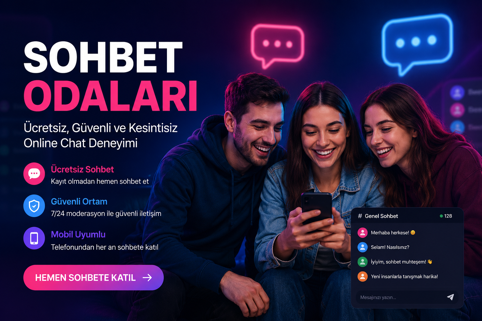 Sohbet Odaları : Ücretsiz ve Güvenli Canlı Sohbet